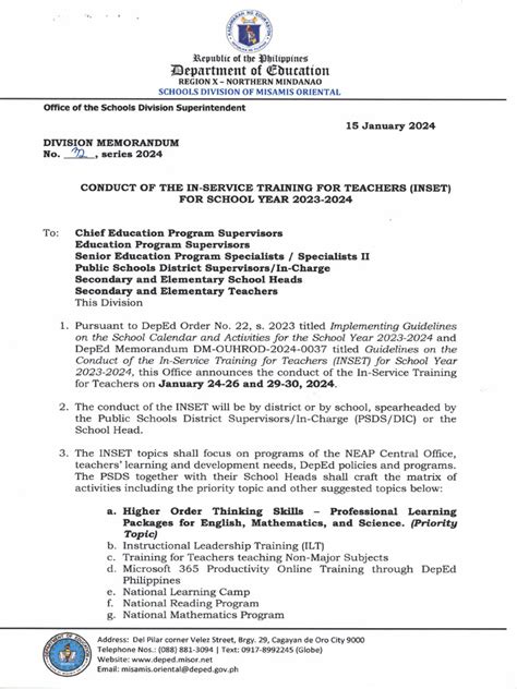 deped memo bohol|JUNE 25, 2024 DM 032, S. 2024 .